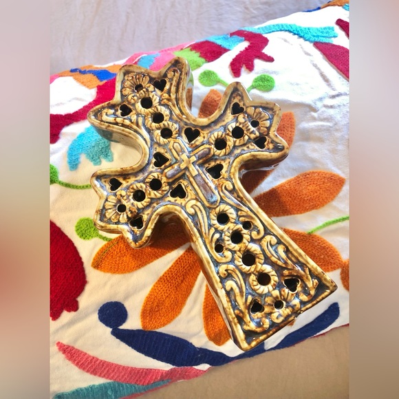 Ceramic Glazed Cross Votive Candle Holder - Picture 9 of 11